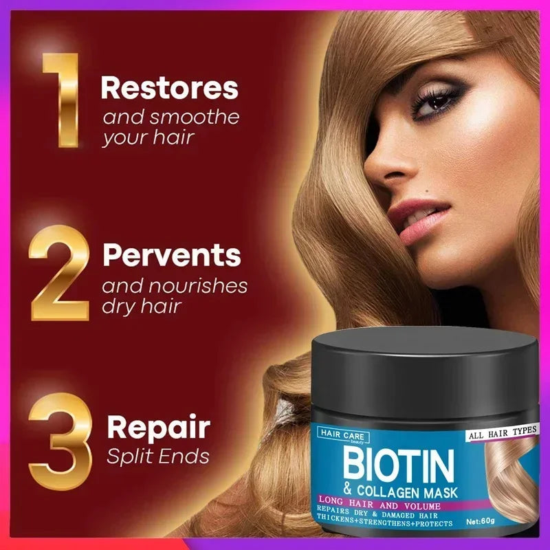 Biotin Collagen Keratin Hair Mask Repair Damage Dry Frizz Soften Hair Scalp Care Hair Beauty Health 2024 New