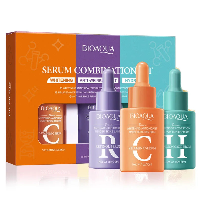 3Pcs BIOAQUA Vitamin C Retinol Hyaluronic Acid Serum Face Moisturizing Firming Brightening Facial Essence Skin Care Products