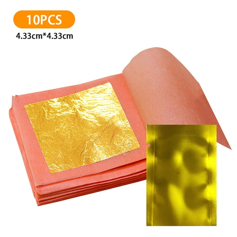 10Pcs Gold Foil Mask Sheet anti Aging Luxury Facial Gold Sheets Whitening Brightening Deep Moisturizing Anti-Wrinkle Face Mask