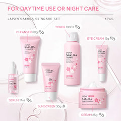 New 6Pcs/Set  Sakura Skin Care Sets Face Cream Serum Toner Facial Cleanser Sunscreen Eye Cream Face Skin Care Products