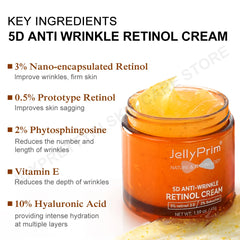 Wrinkle Retinol Face Cream Vitamin E Fine Lines Removal Hyaluronic Acid Moisturizing Lifting Aging Facial Cream Skin Care Beauty