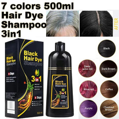 Long-Lasting Gray/Black Hair Dye Shampoo for Men and Women - 500ml