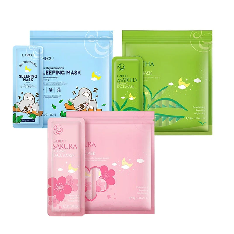 45Pcs Sakura Green Tea Koala Sleeeping Face Mask No-Washing Moisturizing Hydrating Night Facial Mask anti Wrinkle Aging Skincare